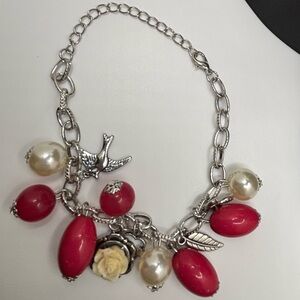 Elegant Silver and Red Charm Bracelet